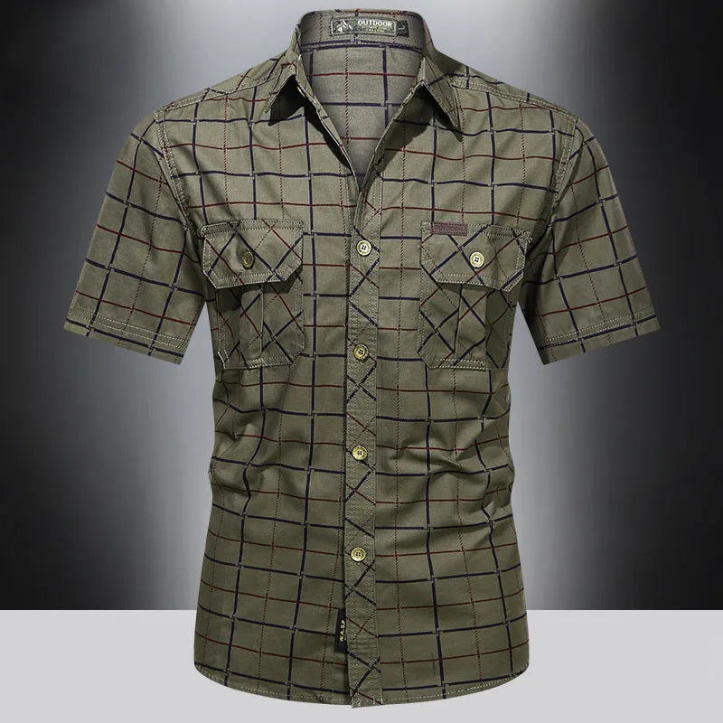 Nicola | Camicia a quadri a maniche corte con due tasche da uomo
