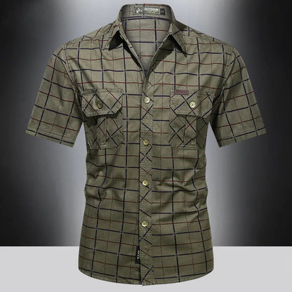 Nicola | Camicia a quadri a maniche corte con due tasche da uomo