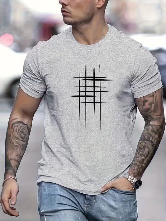 Ettore | T-shirt a girocollo con stampa grafica a linee da uomo