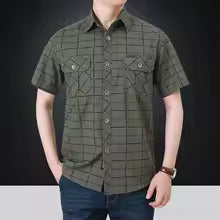 Nicola | Camicia a quadri a maniche corte con due tasche da uomo