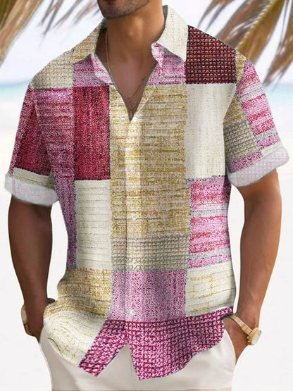 Antonio | Camicia a maniche corte con motivo patchwork a blocchi da uomo