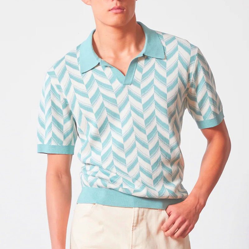 Ugo | Polo a righe chevron con colletto e scollo a V da uomo