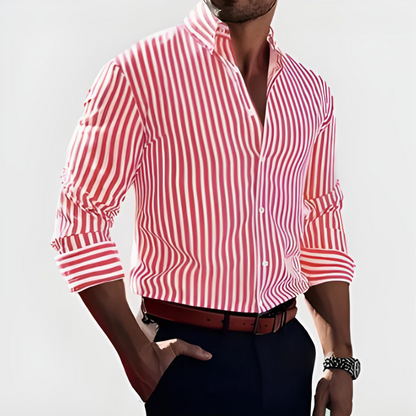 Edoardo | Camicia a righe verticali con collo button-down da uomo