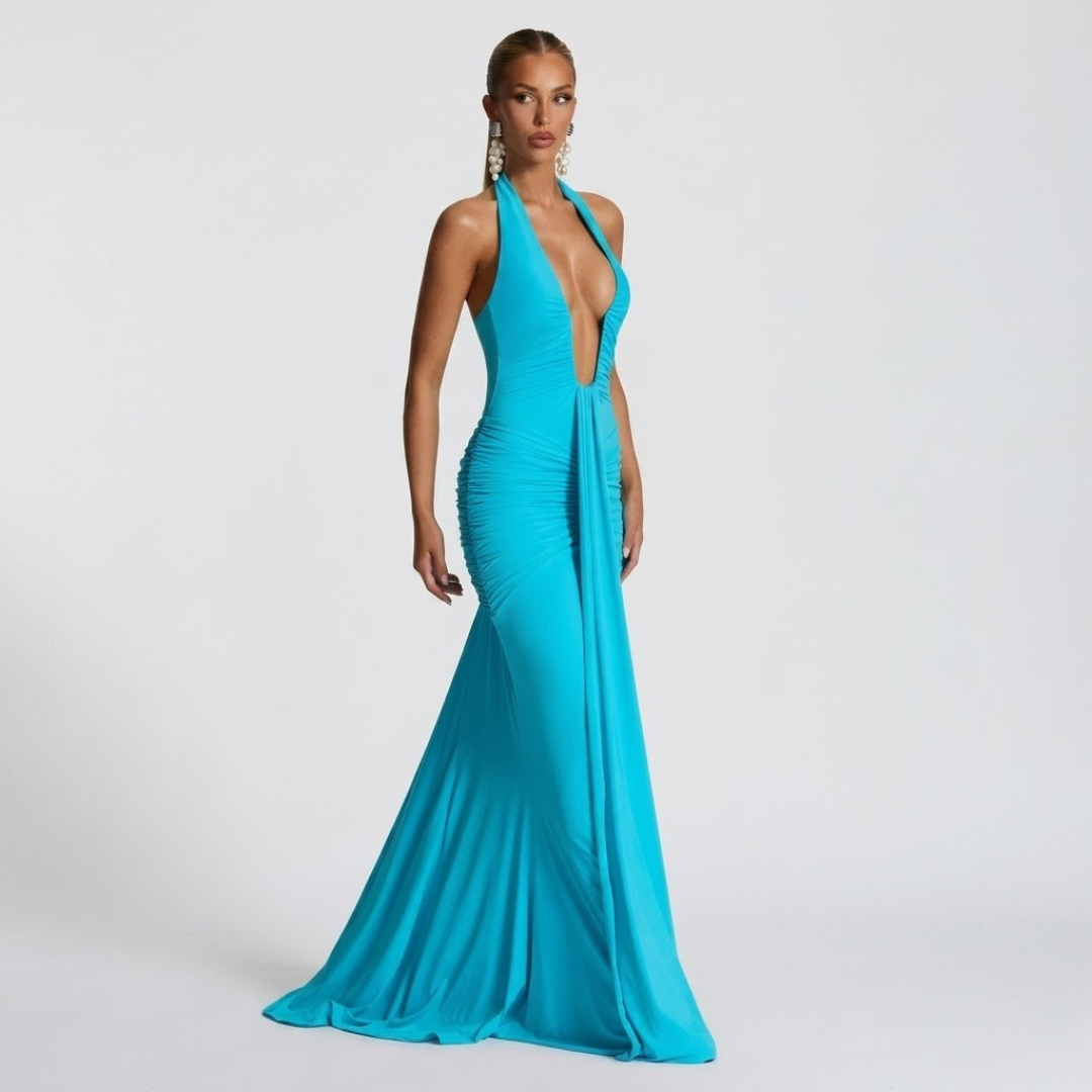 Mabel | Abito Lungo Collo Halter Schiena Nuda Elegante