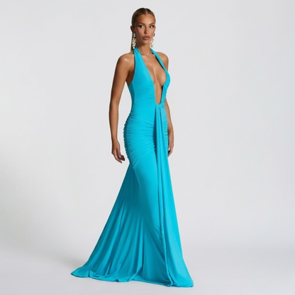 Mabel | Abito Lungo Collo Halter Schiena Nuda Elegante
