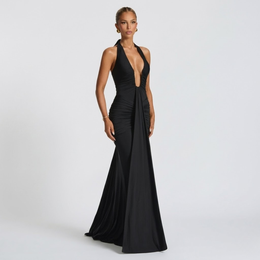 Mabel | Abito Lungo Collo Halter Schiena Nuda Elegante