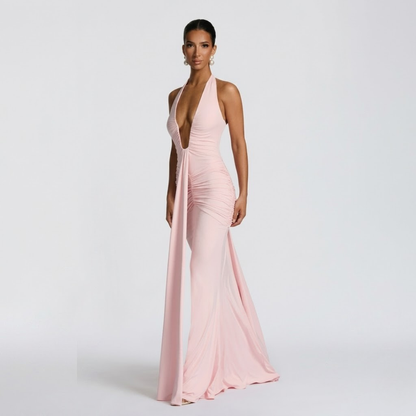 Mabel | Abito Lungo Collo Halter Schiena Nuda Elegante