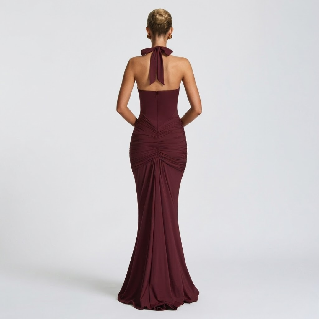 Mabel | Abito Lungo Collo Halter Schiena Nuda Elegante