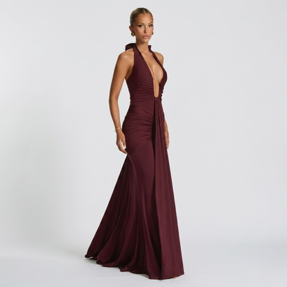 Mabel | Abito Lungo Collo Halter Schiena Nuda Elegante