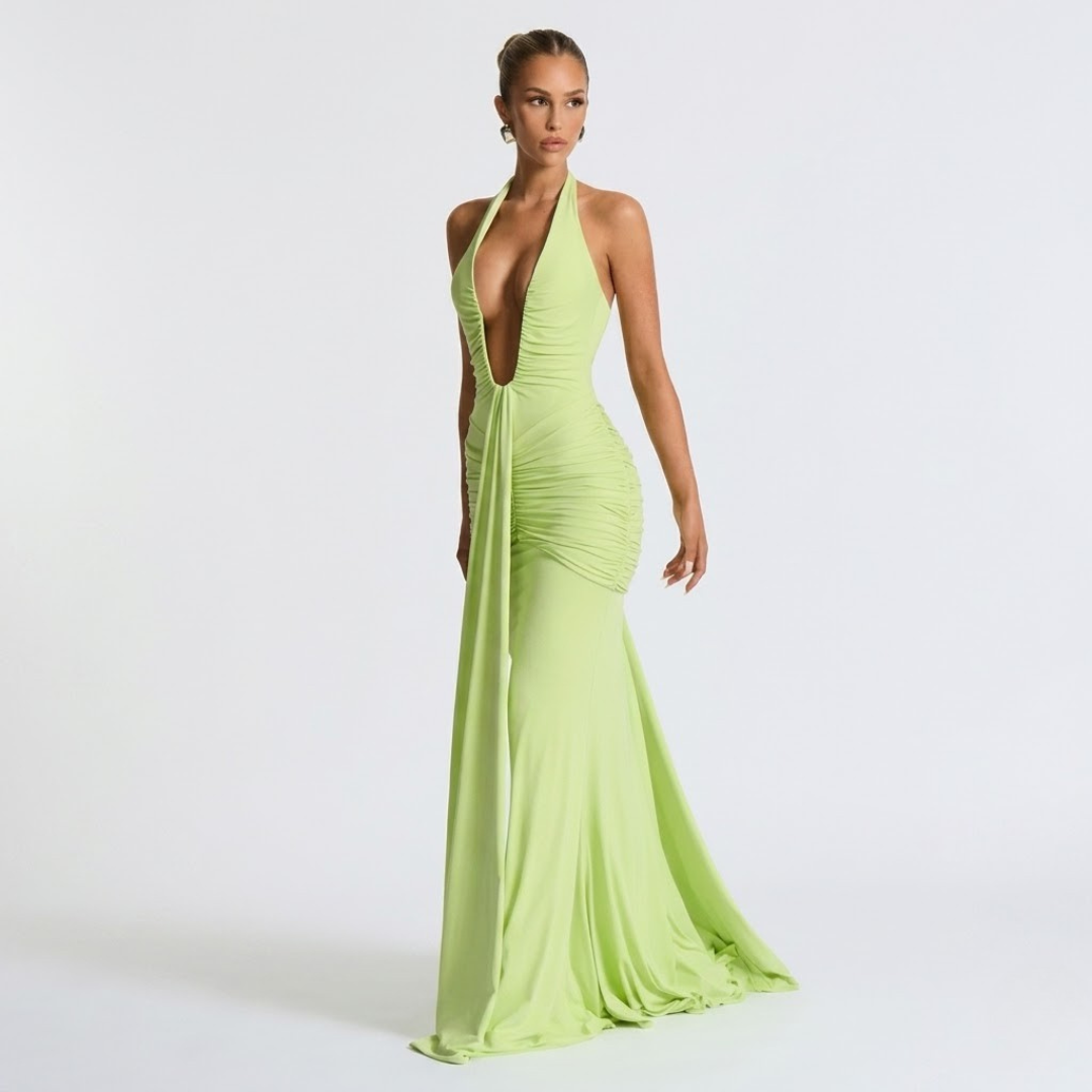 Mabel | Abito Lungo Collo Halter Schiena Nuda Elegante
