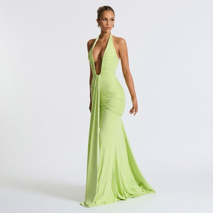 Mabel | Abito Lungo Collo Halter Schiena Nuda Elegante