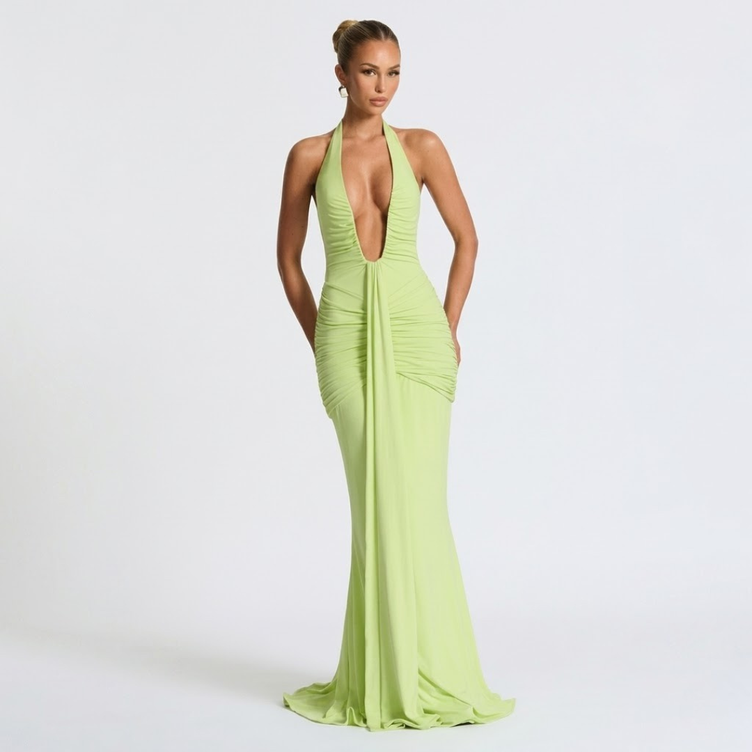 Mabel | Abito Lungo Collo Halter Schiena Nuda Elegante