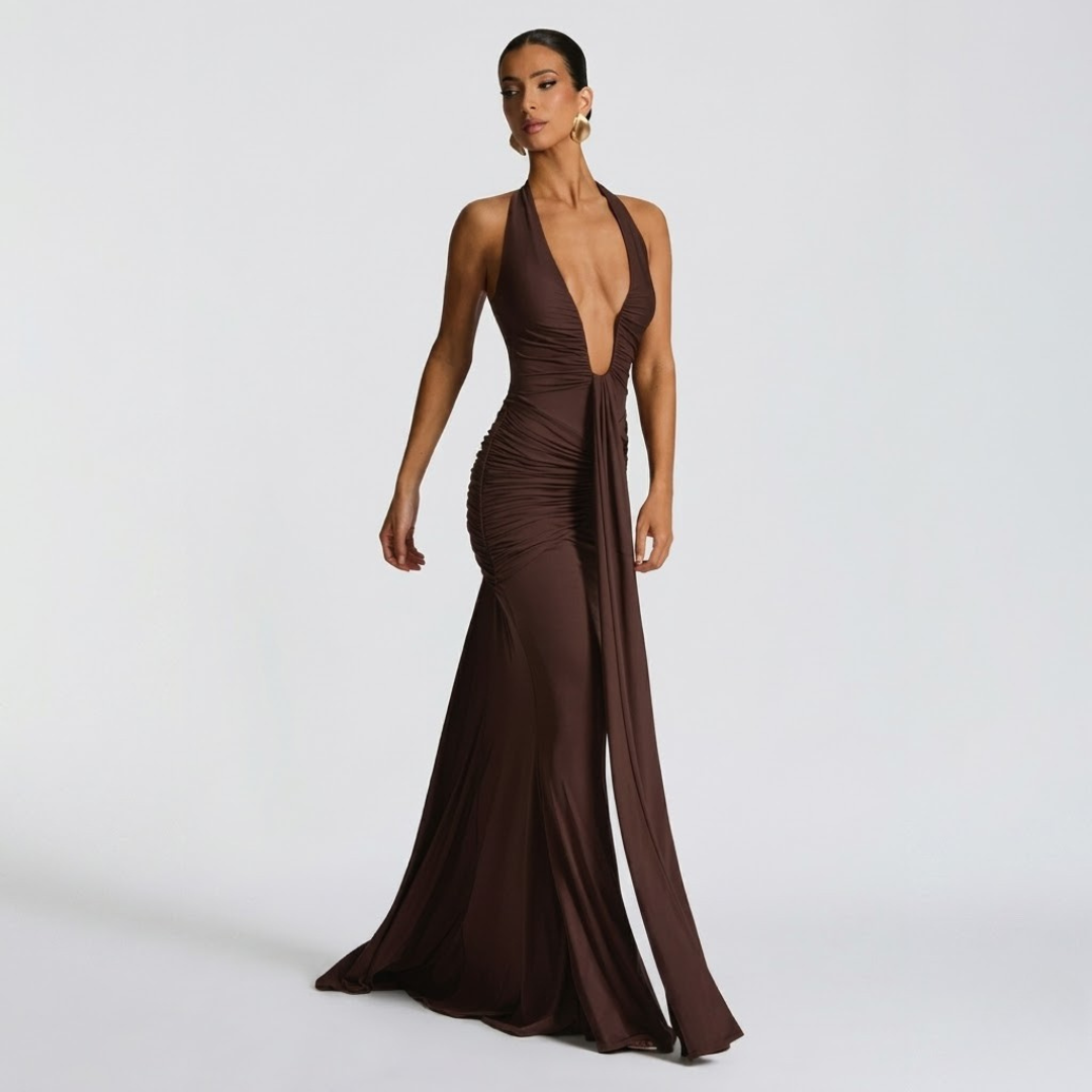 Mabel | Abito Lungo Collo Halter Schiena Nuda Elegante