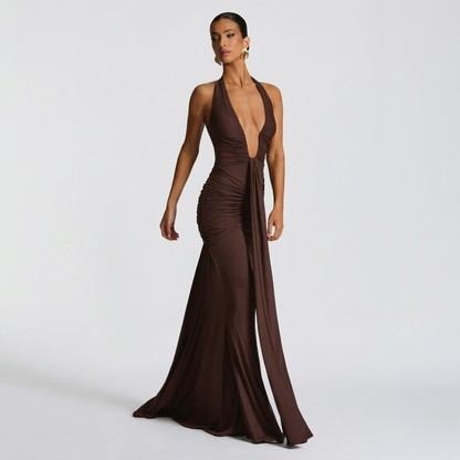 Mabel | Abito Lungo Collo Halter Schiena Nuda Elegante
