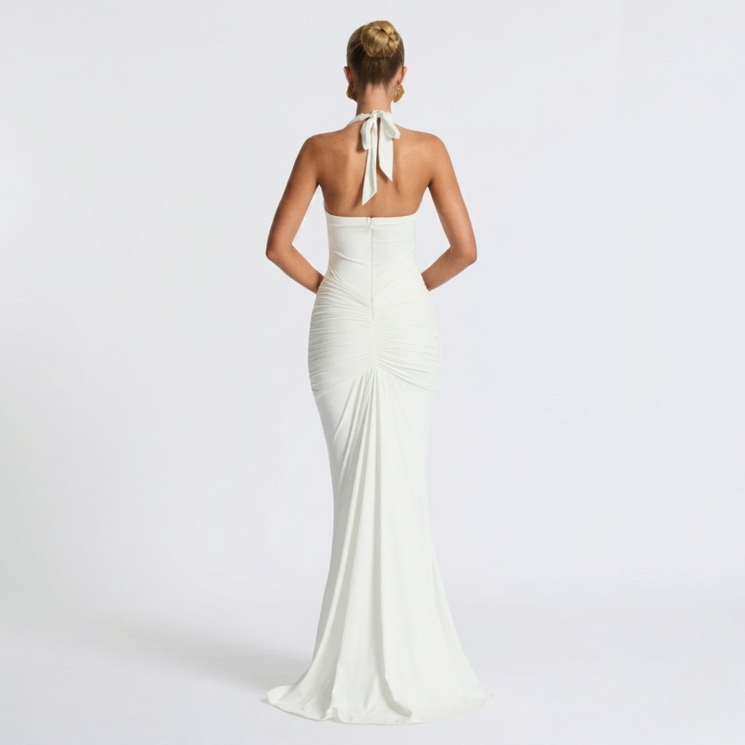 Mabel | Abito Lungo Collo Halter Schiena Nuda Elegante