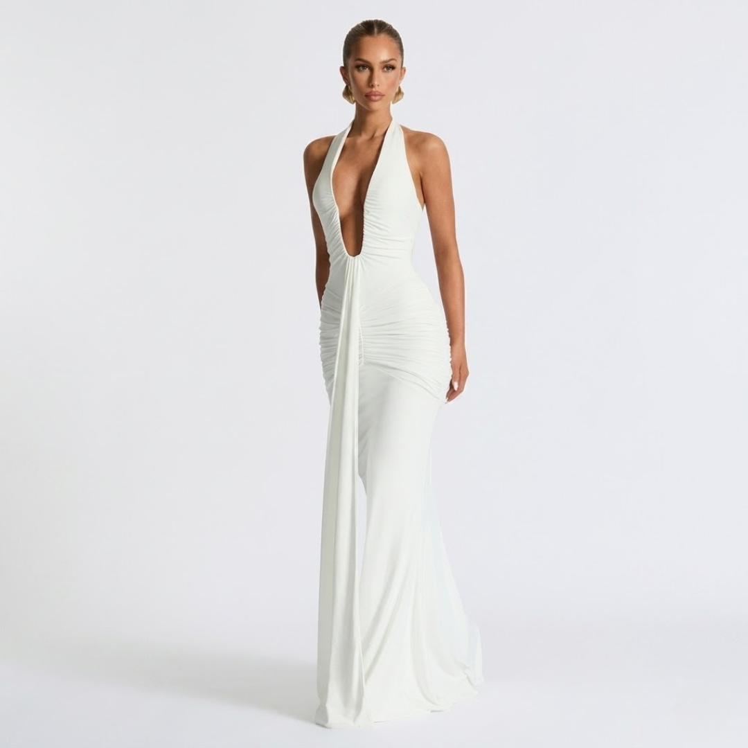 Mabel | Abito Lungo Collo Halter Schiena Nuda Elegante
