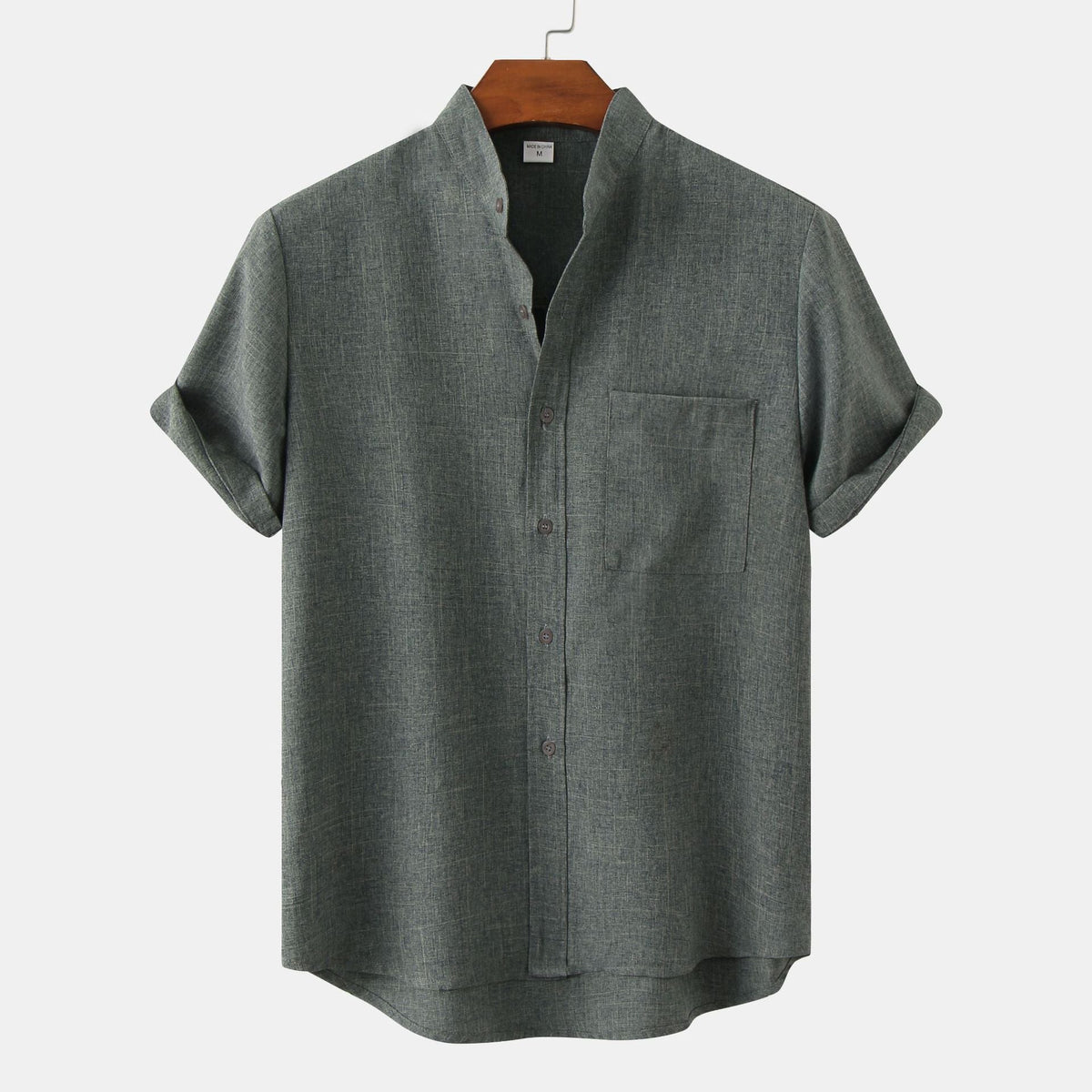 Flavio | Camicia a maniche corte con collo alla coreana e taschino da uomo