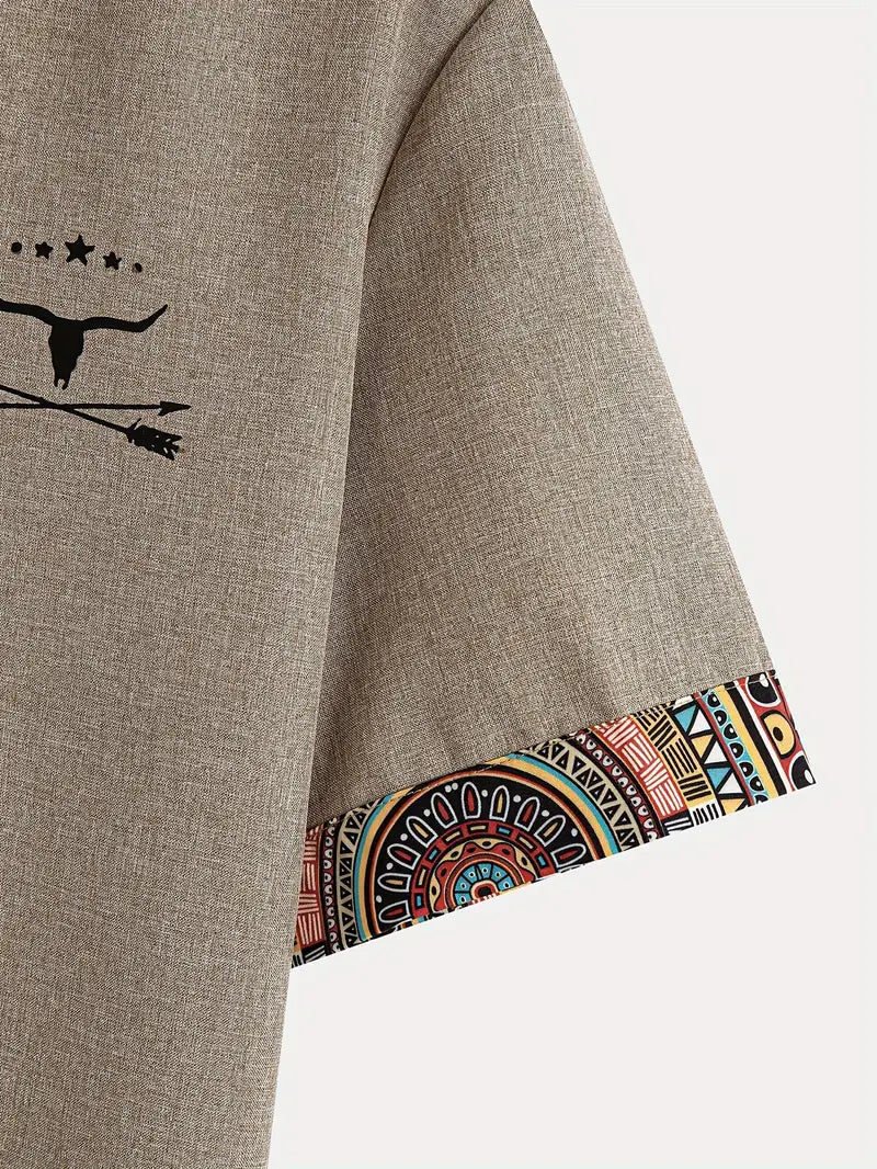 Marco | Camicia a maniche corte con collo a V e bordo etnico da uomo