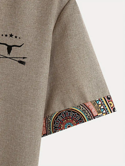 Marco | Camicia a maniche corte con collo a V e bordo etnico da uomo
