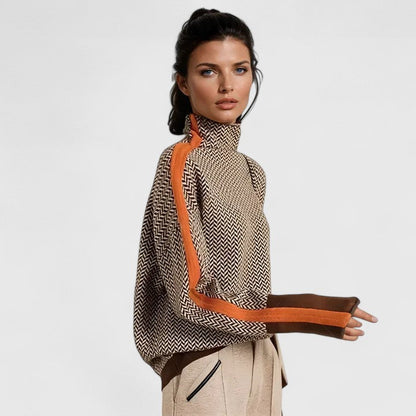 Helen | Pull Collo Alto Donna Jacquard Maniche Contrastanti