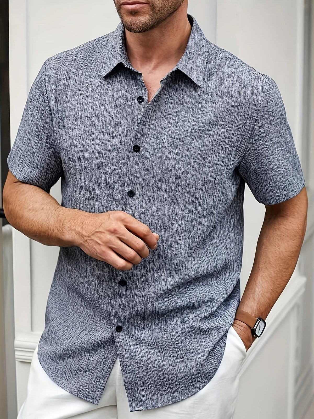 Daniele | Camicia a maniche corte con bottoni a contrasto da uomo