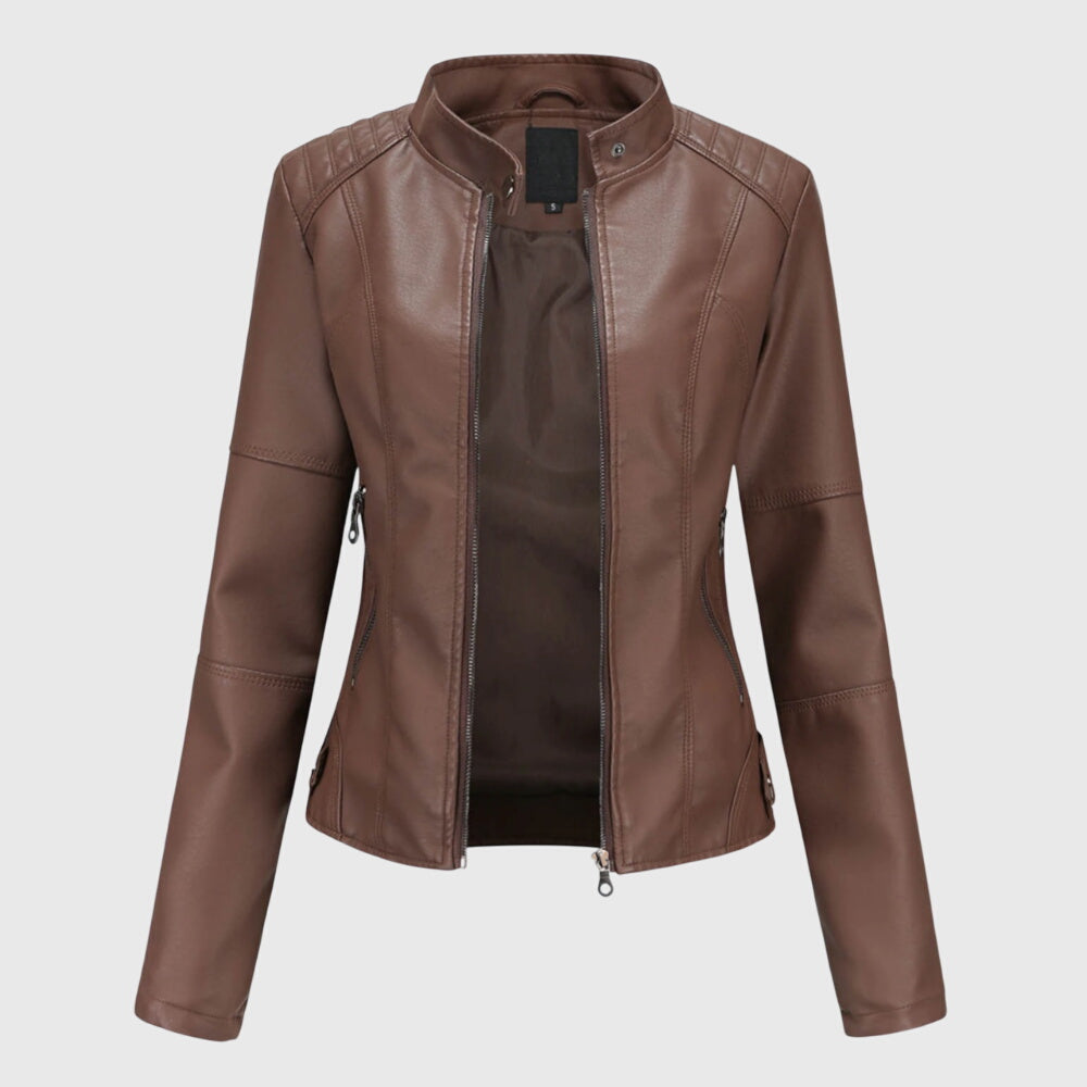 Nicoletta | Giacca in Pelle Donna con Zip e Collo Alto