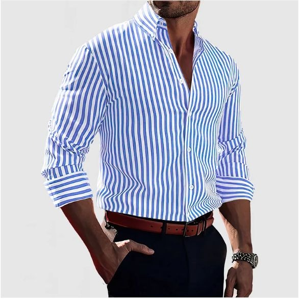 Edoardo | Camicia a righe verticali con collo button-down da uomo
