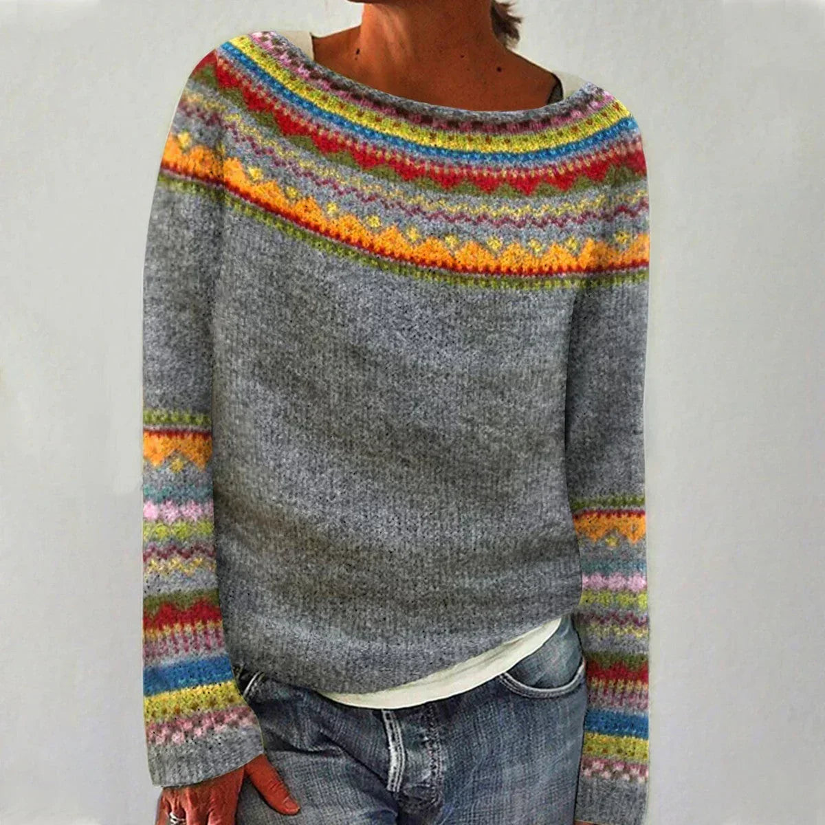 Monica | Pullover a fantasia norvegese girocollo per donna