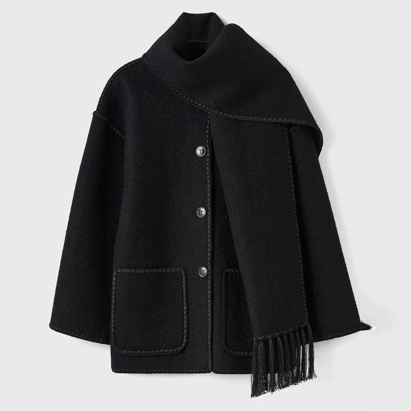 Vanessa | Cardigan Donna con Sciarpa e Cuciture a Contrasto