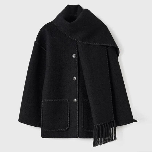 Vanessa | Cardigan Donna con Sciarpa e Cuciture a Contrasto