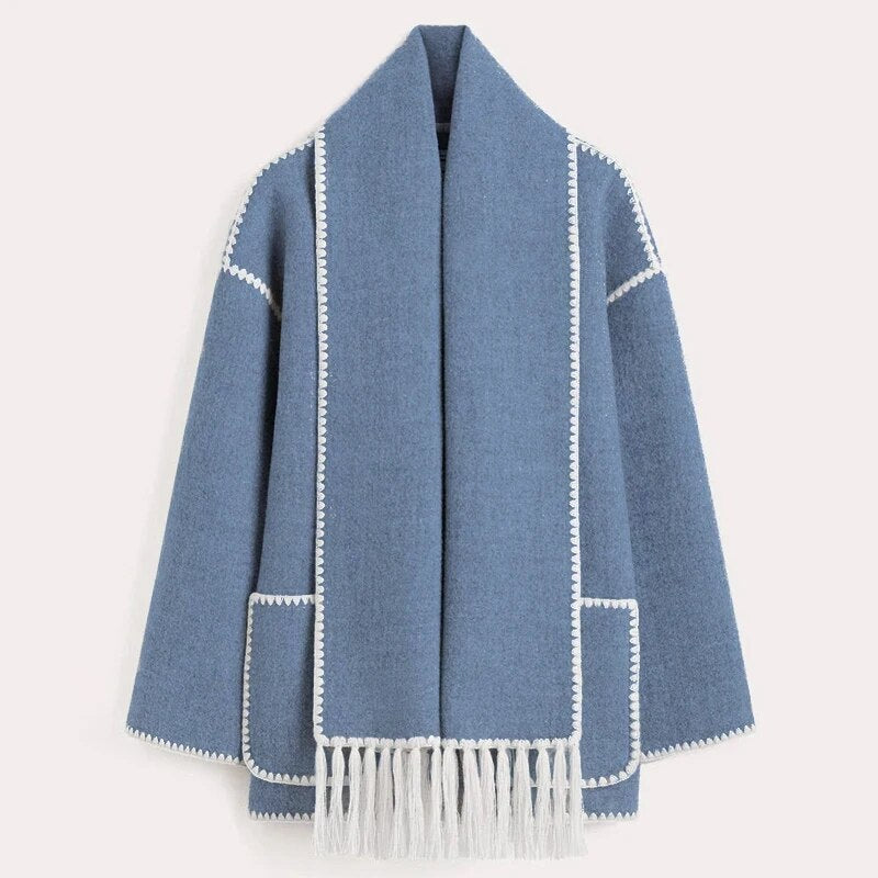 Vanessa | Cardigan Donna con Sciarpa e Cuciture a Contrasto