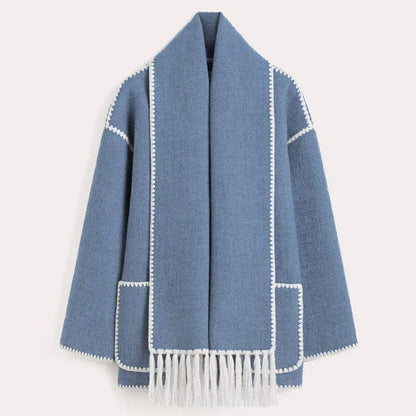Vanessa | Cardigan Donna con Sciarpa e Cuciture a Contrasto