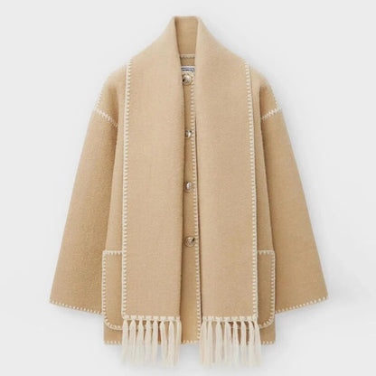 Vanessa | Cardigan Donna con Sciarpa e Cuciture a Contrasto
