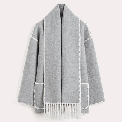 Vanessa | Cardigan Donna con Sciarpa e Cuciture a Contrasto