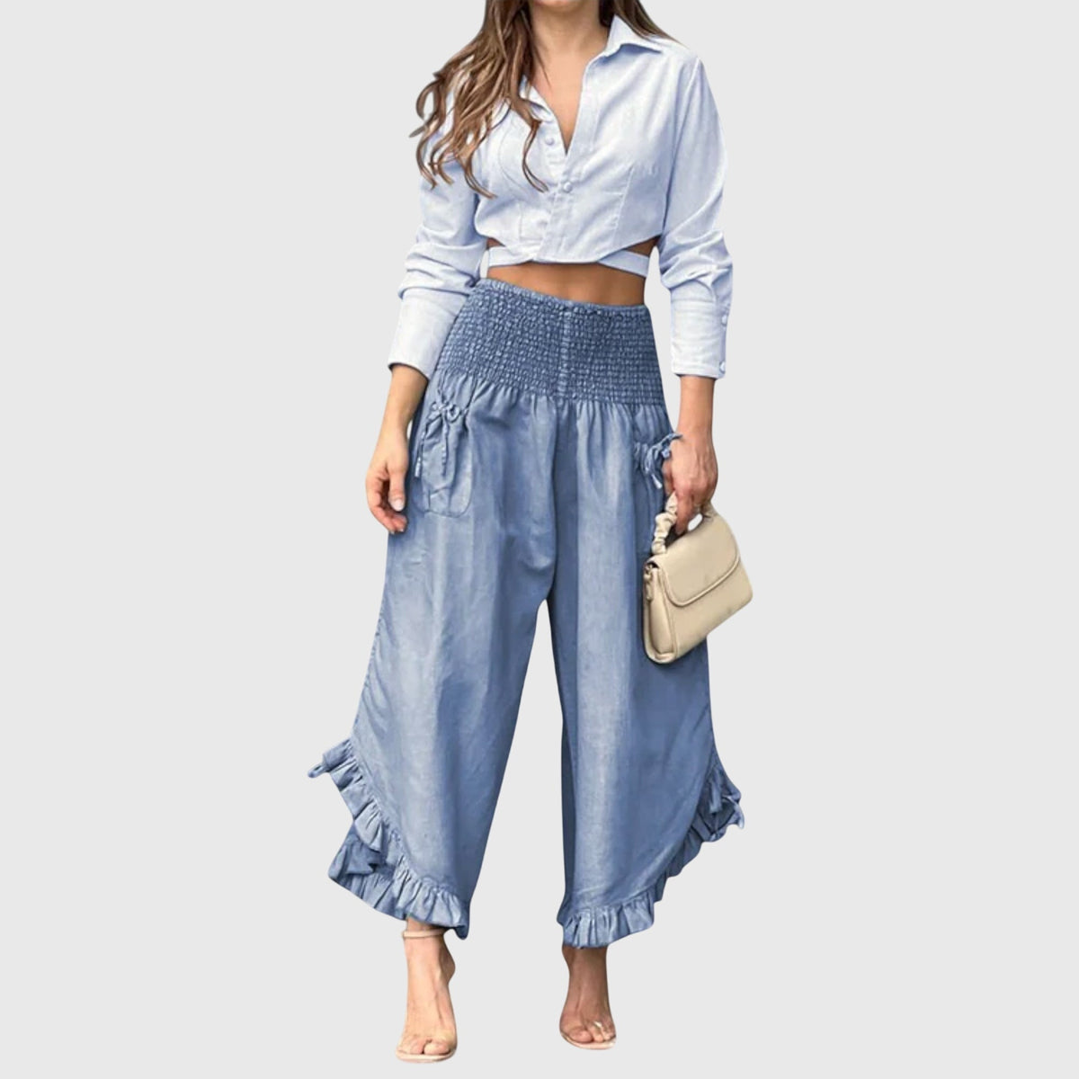 Carlotta | Pantaloni Donna Eleganti Volant a Gambe Larghe
