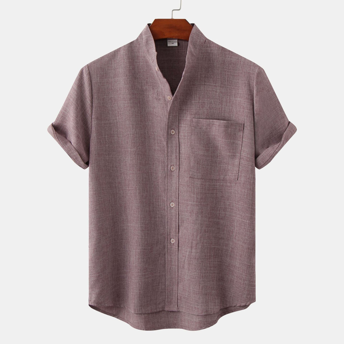 Flavio | Camicia a maniche corte con collo alla coreana e taschino da uomo