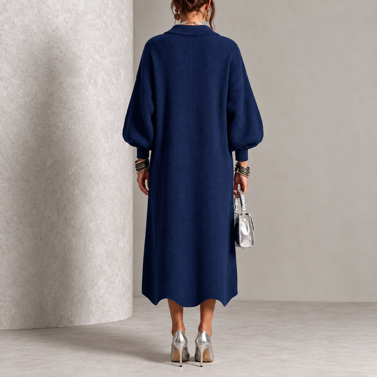 Albertine | Vestito in Maglia con Bottoni a Collo Classico da Donna