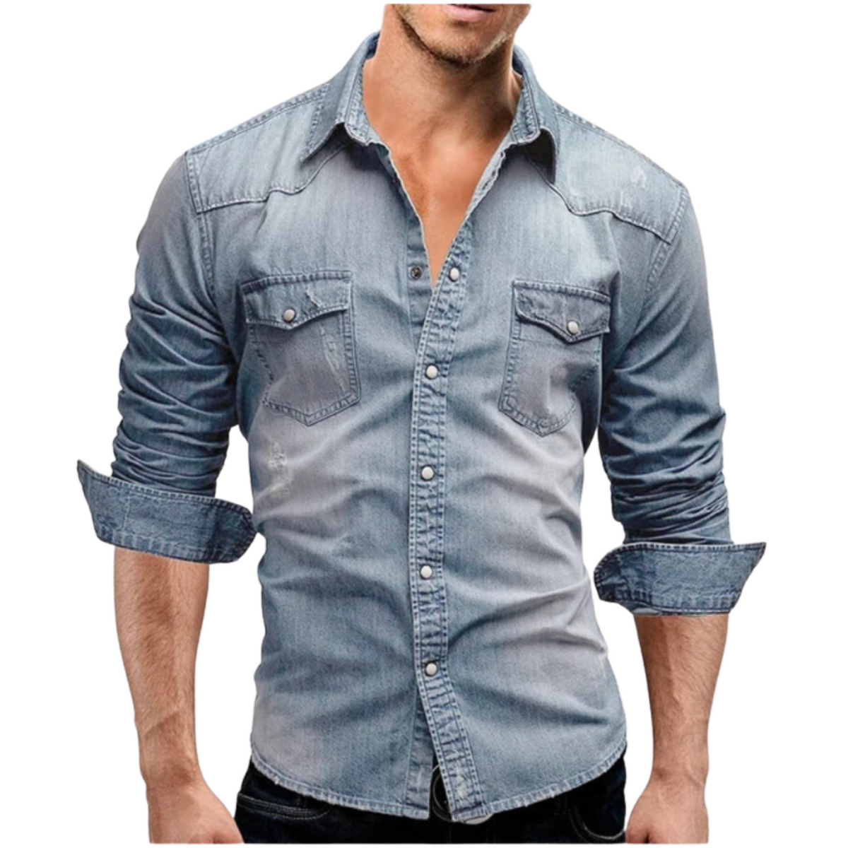 Emanuele | Camicia effetto denim con tasche e bottoni a pressione da uomo