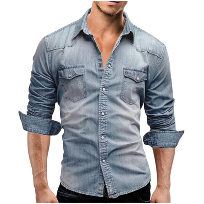 Emanuele | Camicia effetto denim con tasche e bottoni a pressione da uomo