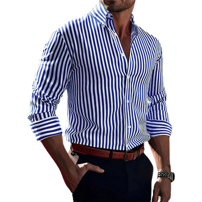 Edoardo | Camicia a righe verticali con collo button-down da uomo