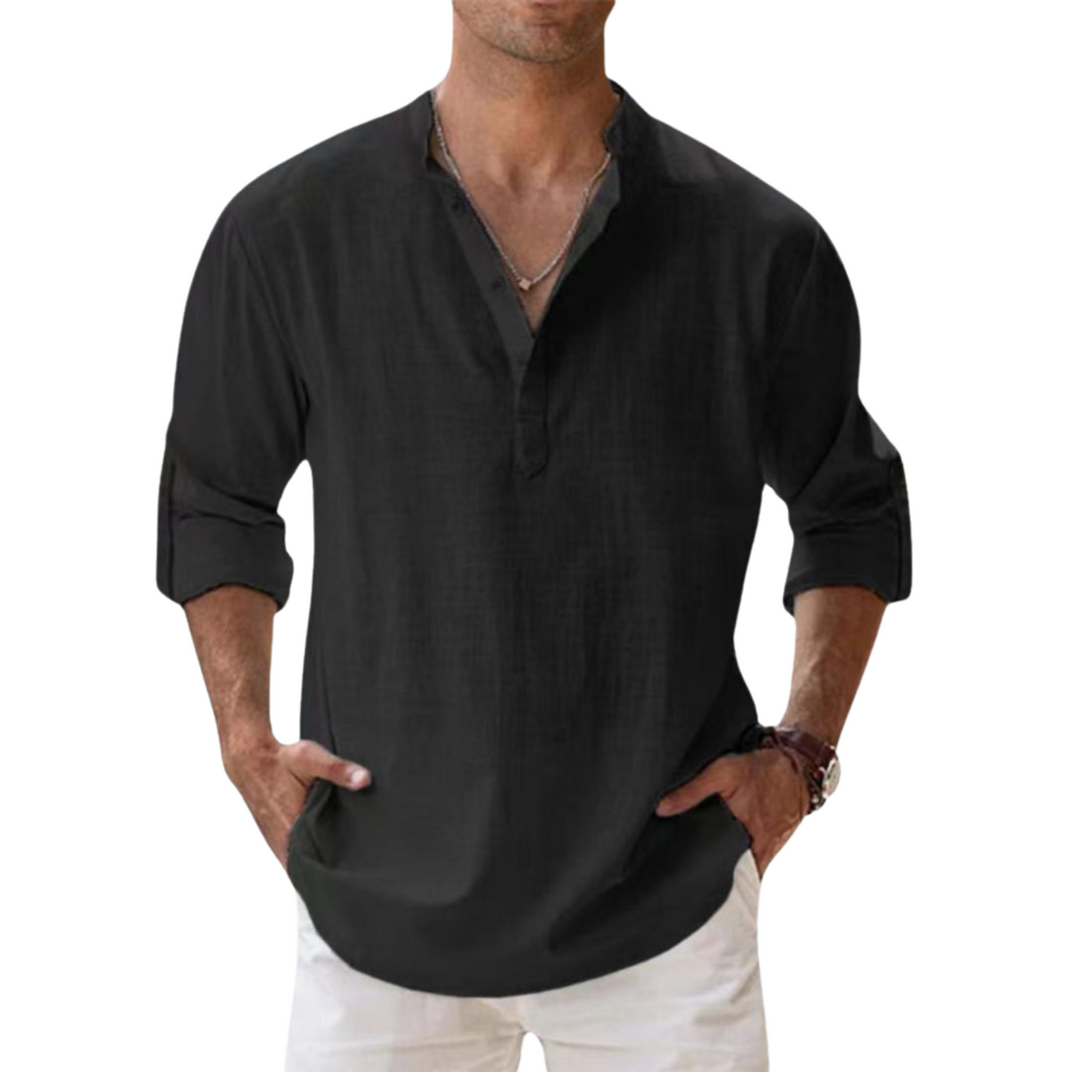 Francesco | Camicia Henley a maniche lunghe con collo alla coreana da uomo