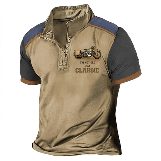 Carlo | Polo con zip e stampa moto vintage da uomo