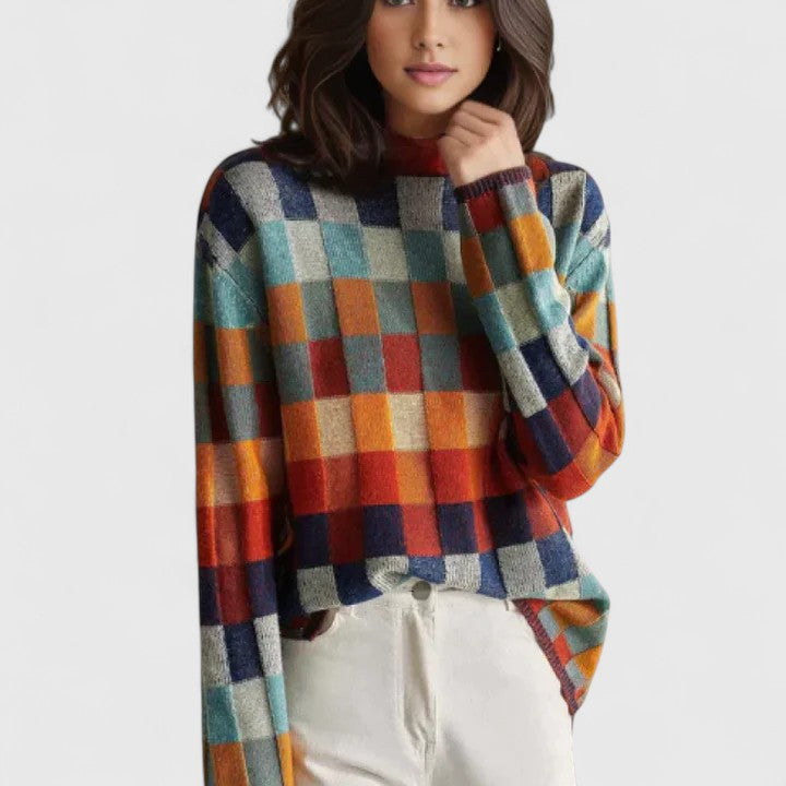 Elisabetta | Pull Donna Motivo A Quadri Multicolore Casual