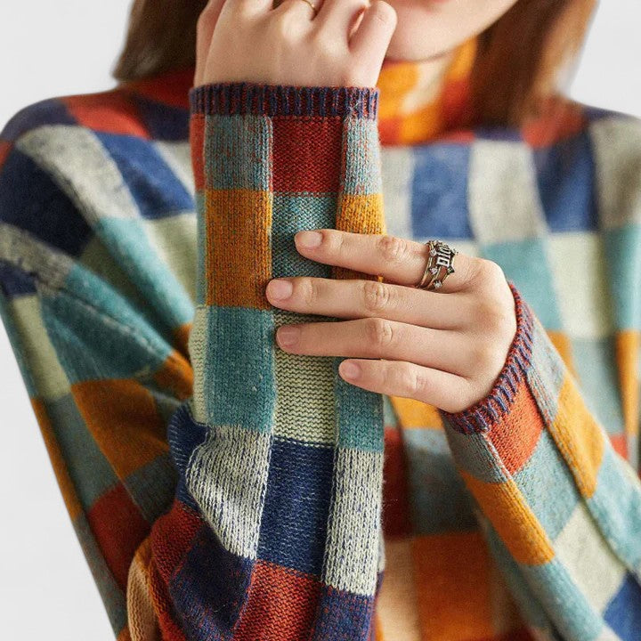 Elisabetta | Pull Donna Motivo A Quadri Multicolore Casual