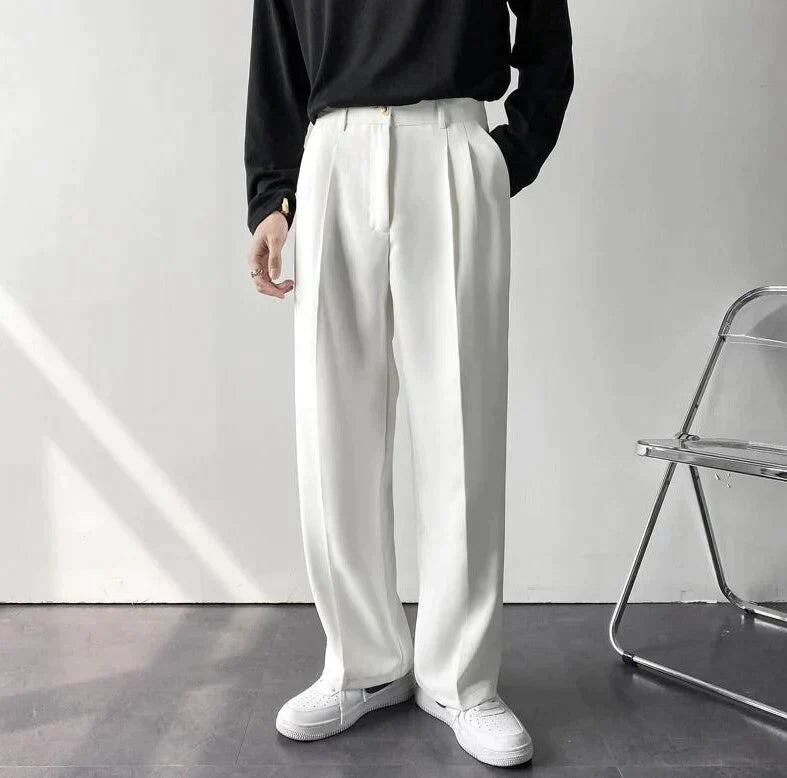 Italo | Pantaloni a gamba larga con pinces e vita alta da uomo