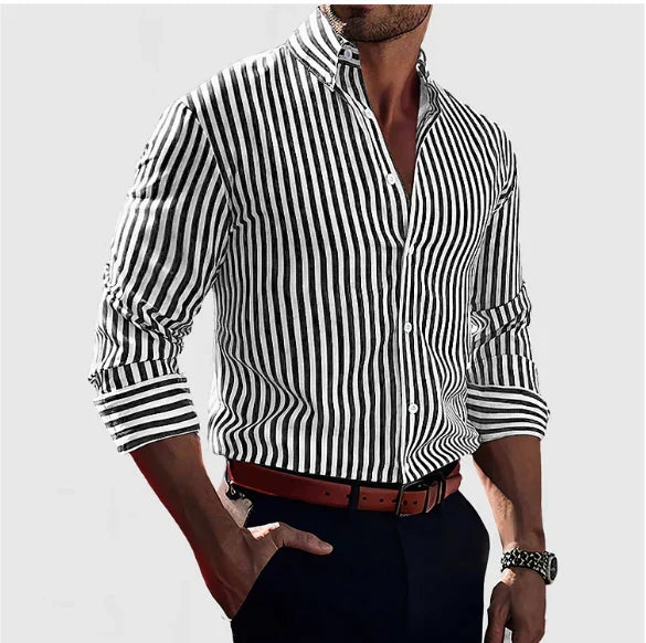 Edoardo | Camicia a righe verticali con collo button-down da uomo
