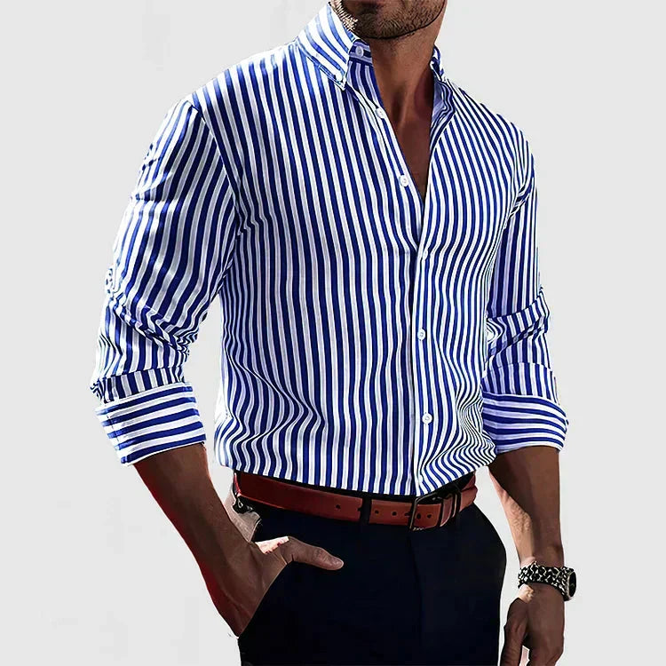 Edoardo | Camicia a righe verticali con collo button-down da uomo
