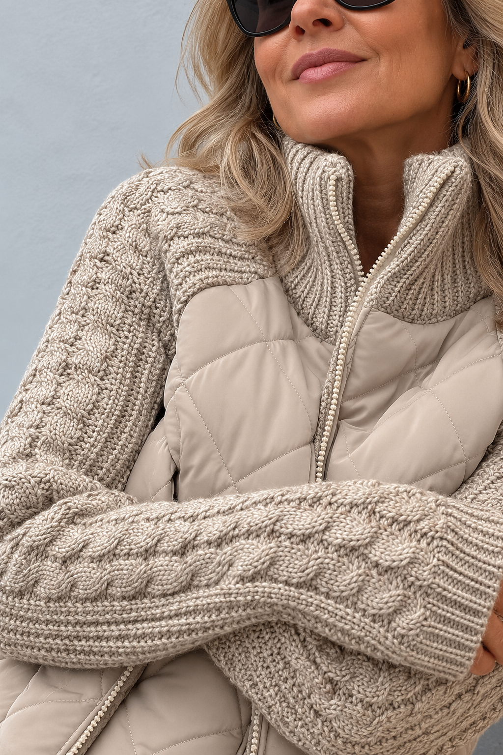 Maren | Giacca trapuntata con maniche in maglia a trecce per donna