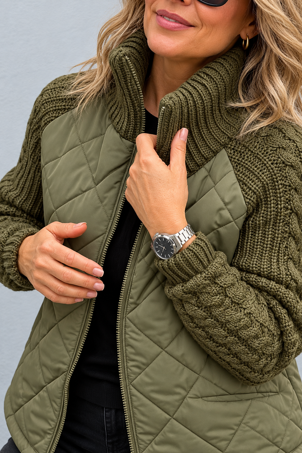 Maren | Giacca trapuntata con maniche in maglia a trecce per donna