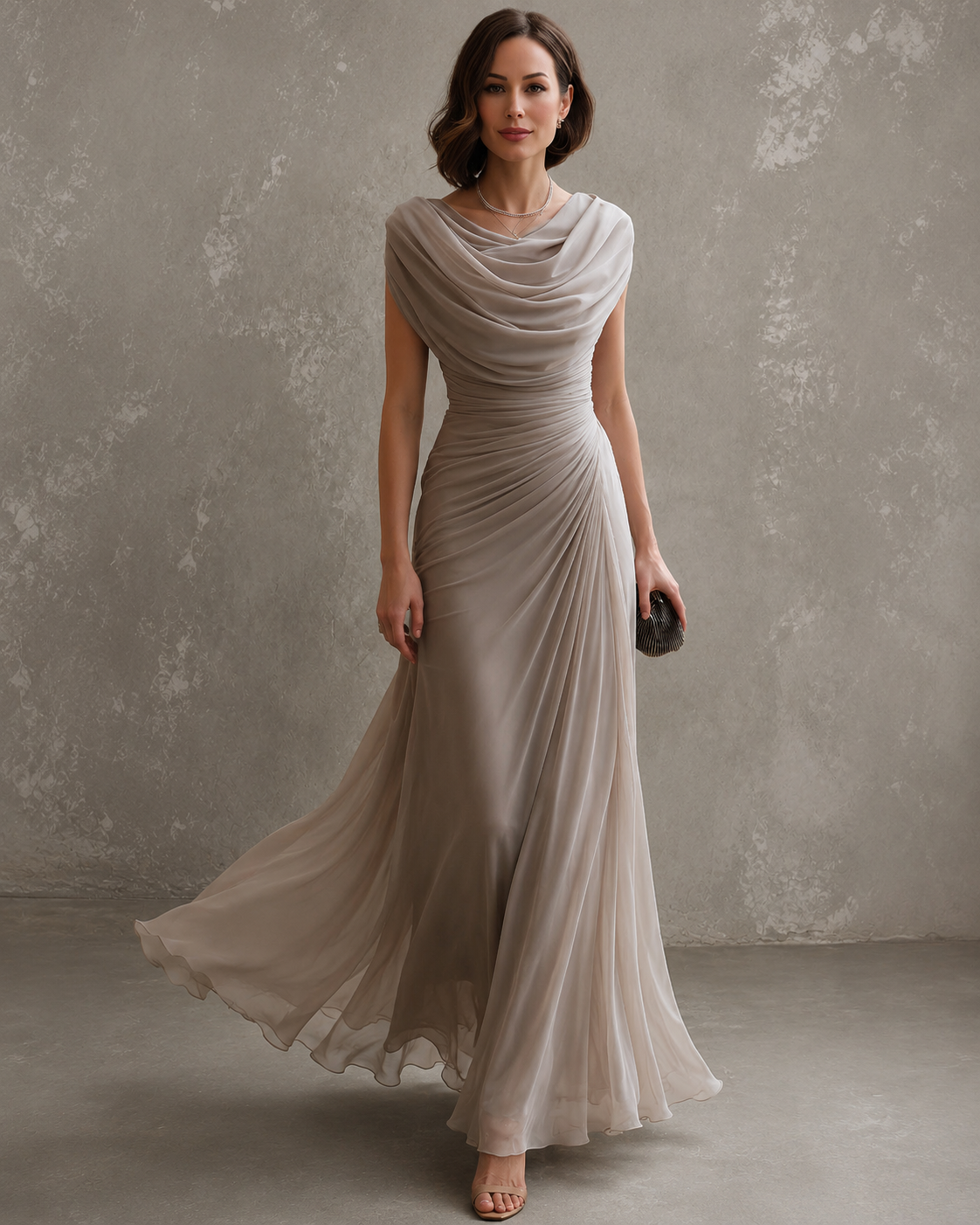 Jilliann | Abito lungo drappeggiato con scollo ad acqua per donna